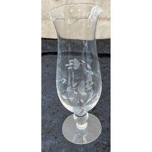 Princess House Floral Etched Glass Vase 10" Scalloped Rim